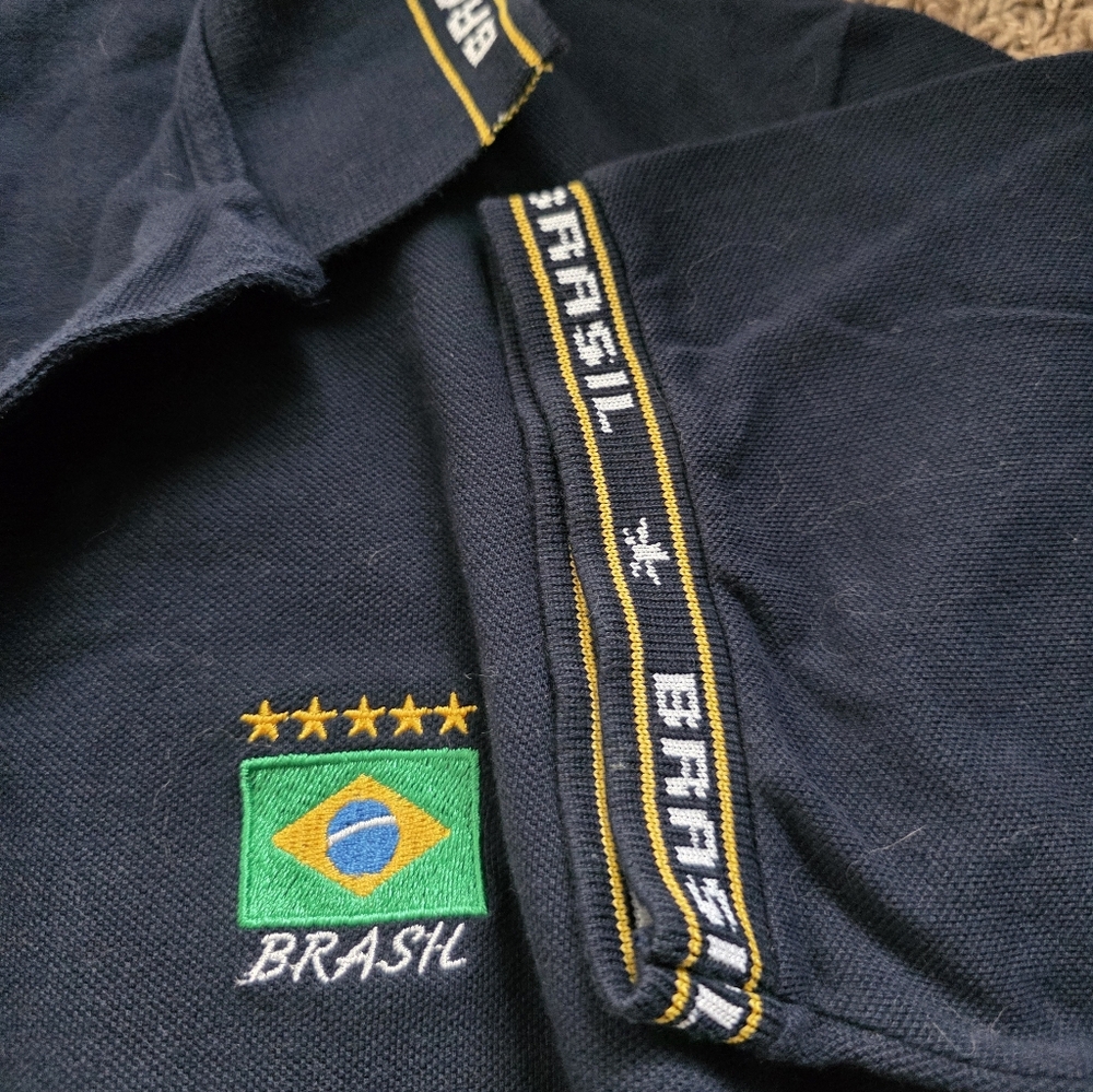 Brasil Embroidered Navy Polo Shirt with Flag Detail